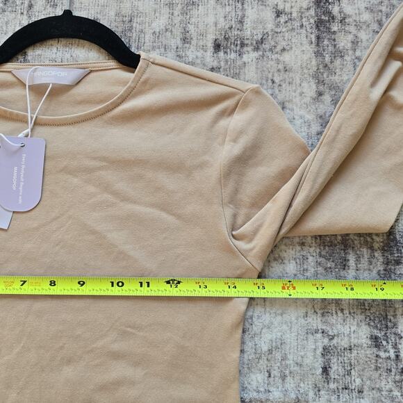 MANGOPOP Bodysuit Womens Medium Beige Long Sleeve Crew Neck Snap Closure Stretch - Picture 7 of 9